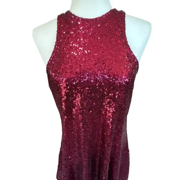 Free People Halter Dress XS Red Sequin Liquid Shine Mini NYE Holiday Party Glam - Picture 4 of 15